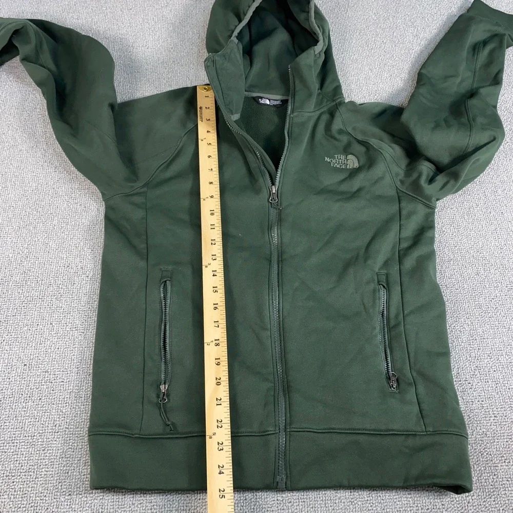 The North Face Full Zip Hoodie Mens Small Green Fleece Lined Athletic Jacket EUC